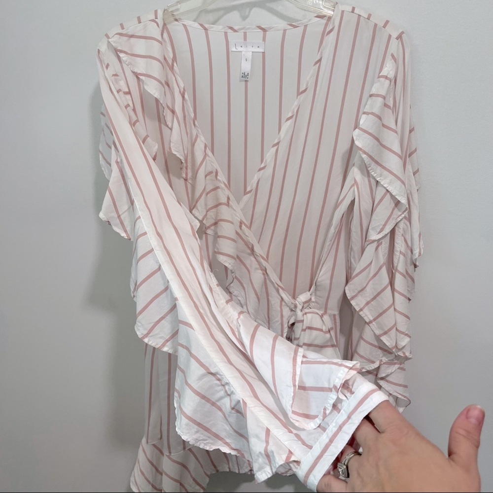 LEITH Ruffled Striped Long Sleeve Wrap Victorian Peasant Style Blouse - Picture 7 of 16